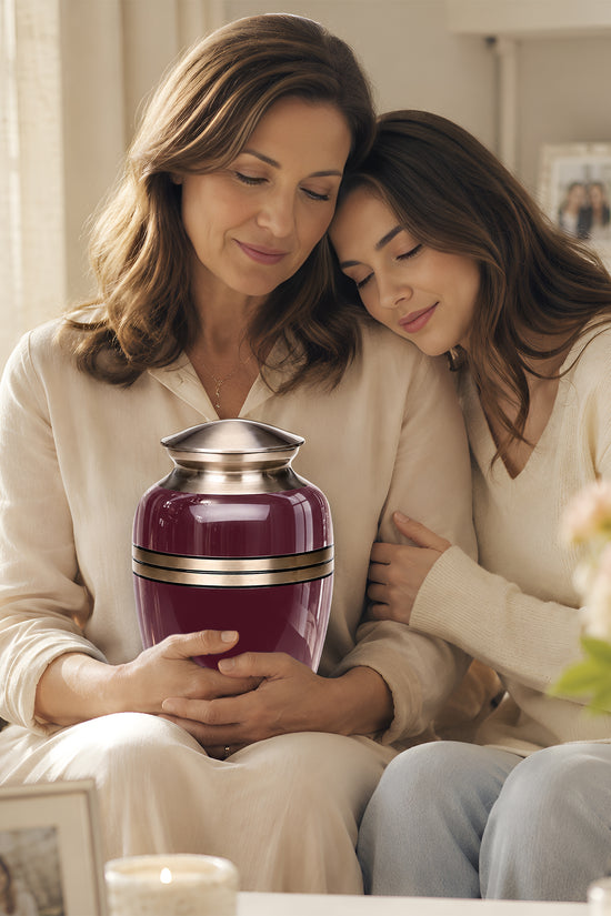 Burgundy Memorial Urn for Ashes | 10 Inch Aluminum Cremation Urn