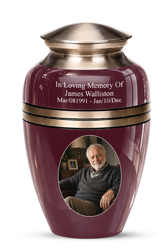 Burgundy Memorial Urn for Ashes | 10 Inch Aluminum Cremation Urn