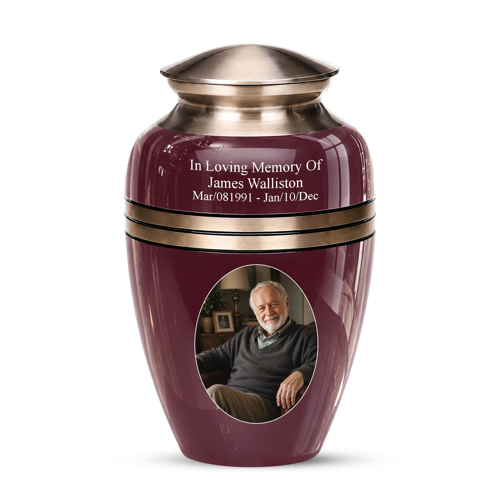 Burgundy Memorial Urn for Ashes | 10 Inch Aluminum Cremation Urn