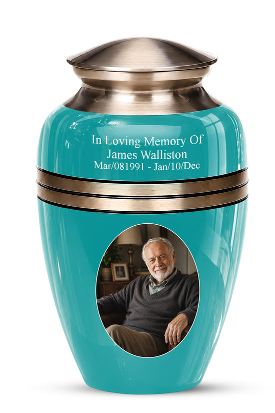 Turquoise Color Funeral Urn for Ashes 10 Inch Aluminum Cremation Urn