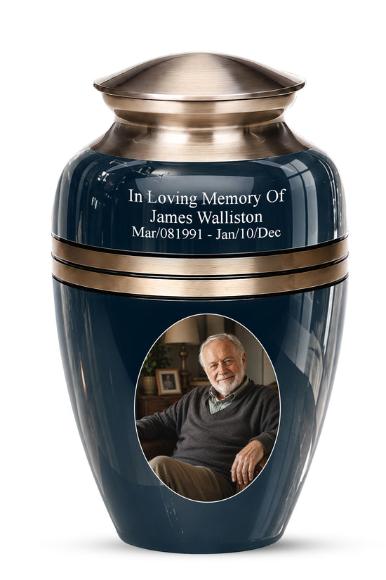 Midnight Blue Memorial Urn for Ashes | 10 Inch Aluminum Urn