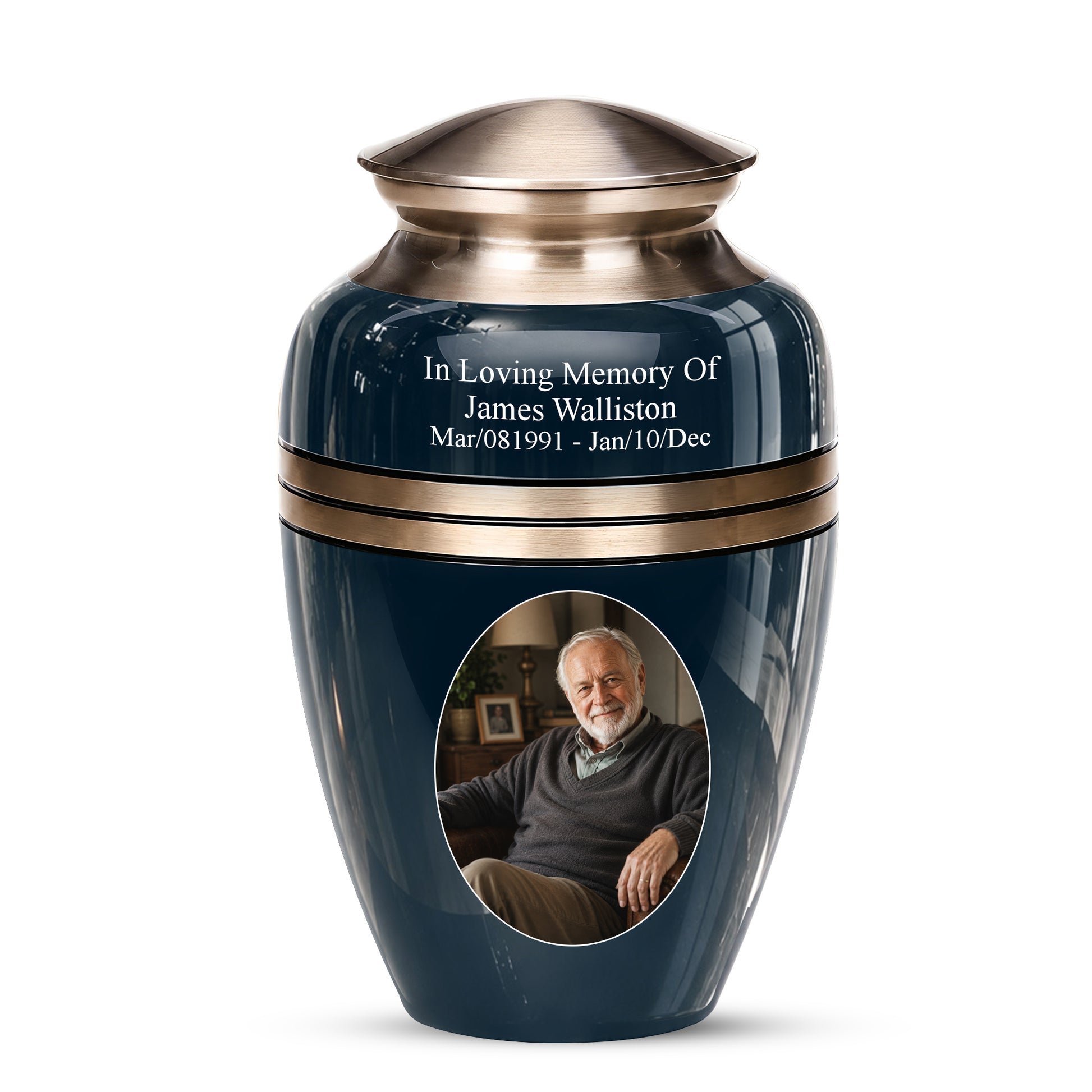 Midnight Blue Memorial Urn for Ashes | 10 Inch Aluminum Urn