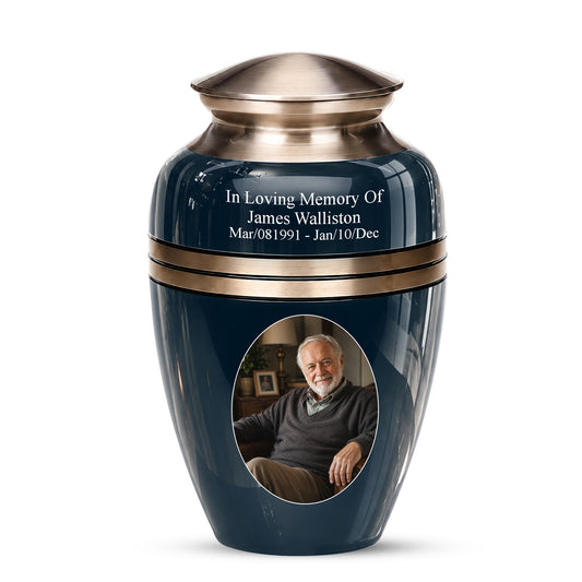Midnight Blue Memorial Urn for Ashes | Customized 10 Inch Aluminum Urn