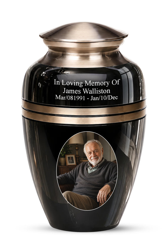 Black Memorial Urn for Ashes | 10 Inch Aluminum Cremation Urn