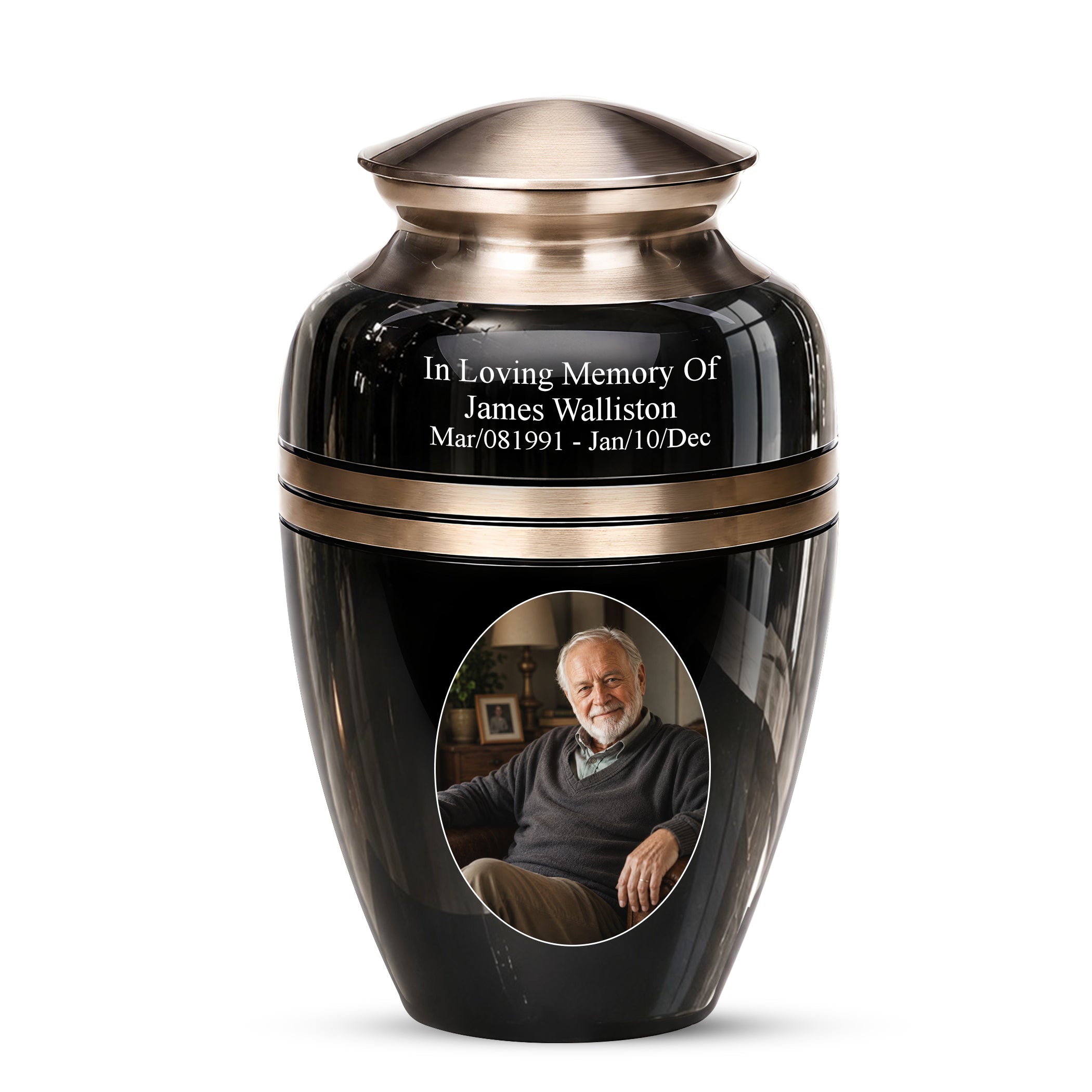 Personalized Black Memorial Urn for Ashes | 10 Inch Aluminum Cremation Urn