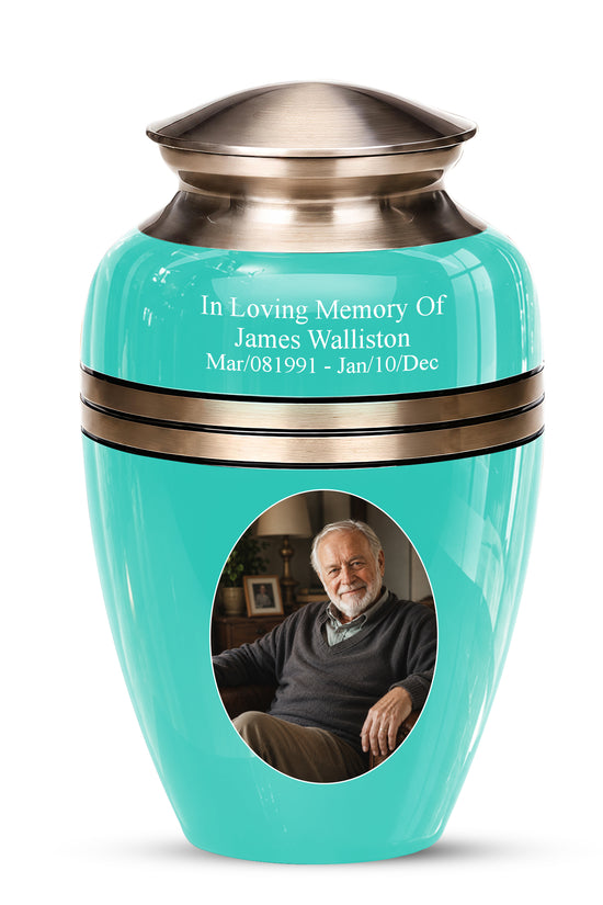 Aqua Blue Memorial Urn for Adult Human Ashes | 10 Inch Aluminum Urn