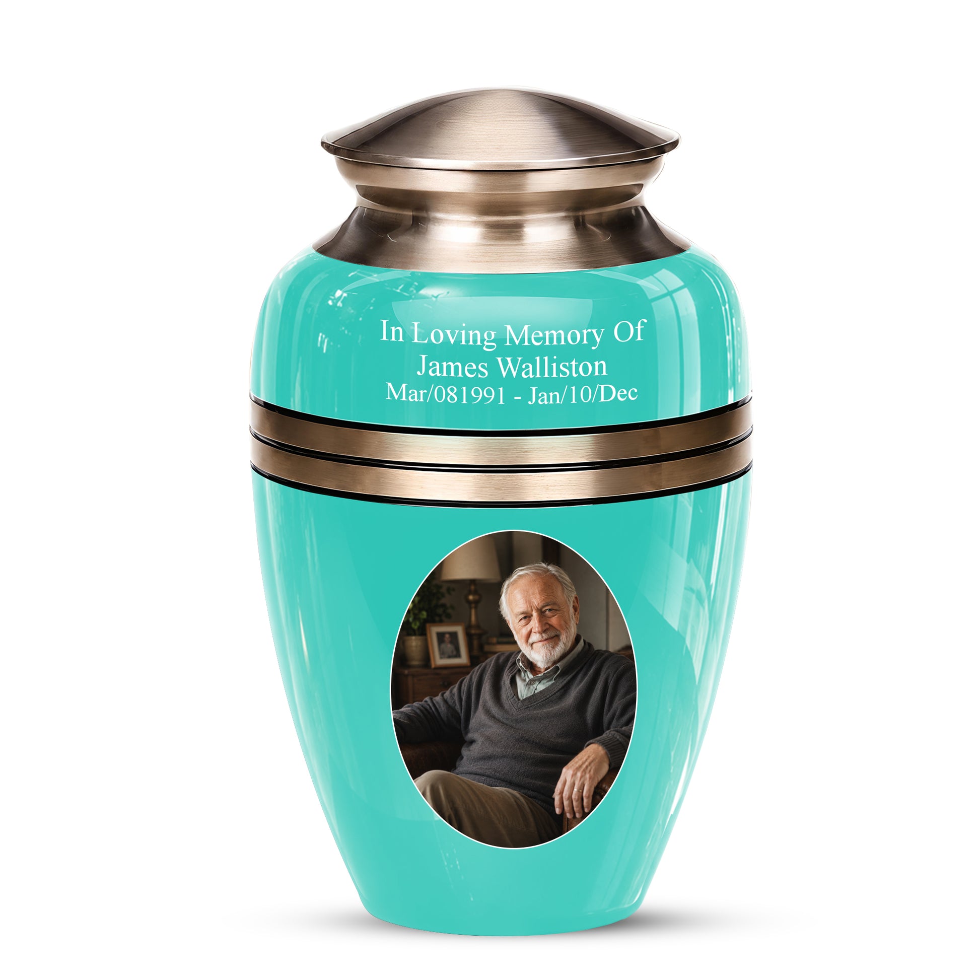 Aqua Blue Memorial Urn for Adult Human Ashes | 10 Inch Aluminum Urn