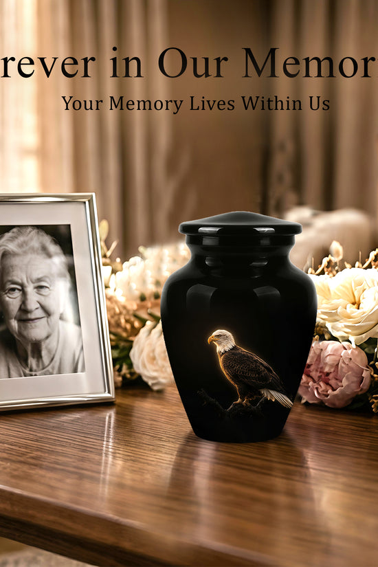 Bald Eagle Cremation Urn - Personalized Black Urns For Human Ashes
