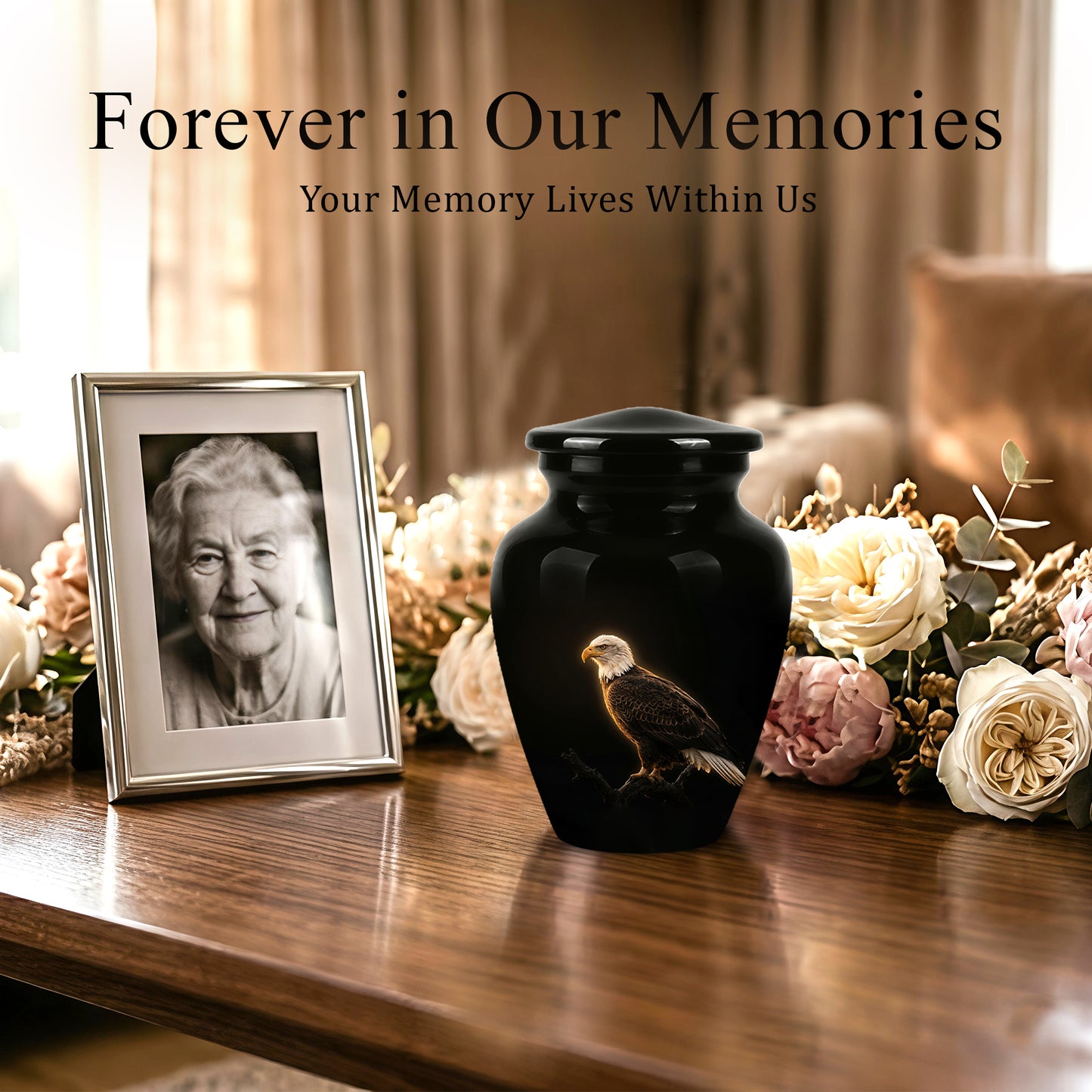 Bald Eagle Cremation Urn - Personalized Black Urns For Human Ashes