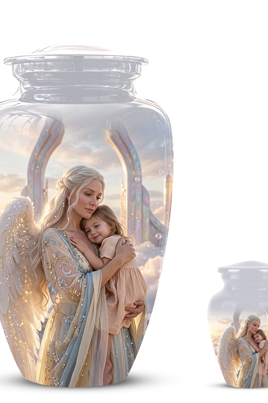 Angel Mother With Child Memorial Urn - Artistic Cremation Urns For Mom