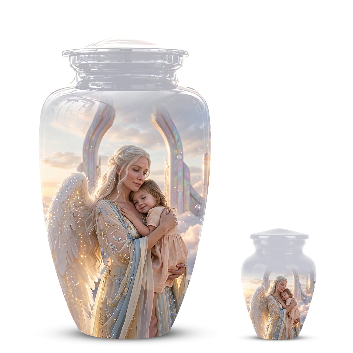 Angel Mother With Child Memorial Urn - Artistic Cremation Urns For Mom