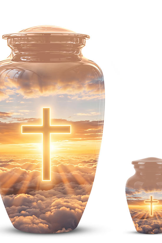 Christian Cross in Sky Cremation Urn - Beautiful Artistic Burial Urns For Ashes