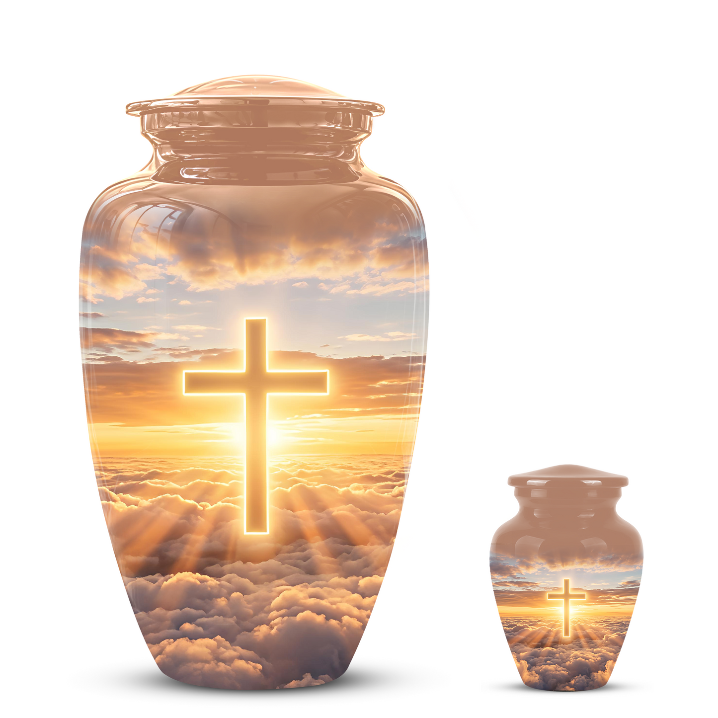 Christian Cross in Sky Cremation Urn - Beautiful Artistic Burial Urns For Ashes