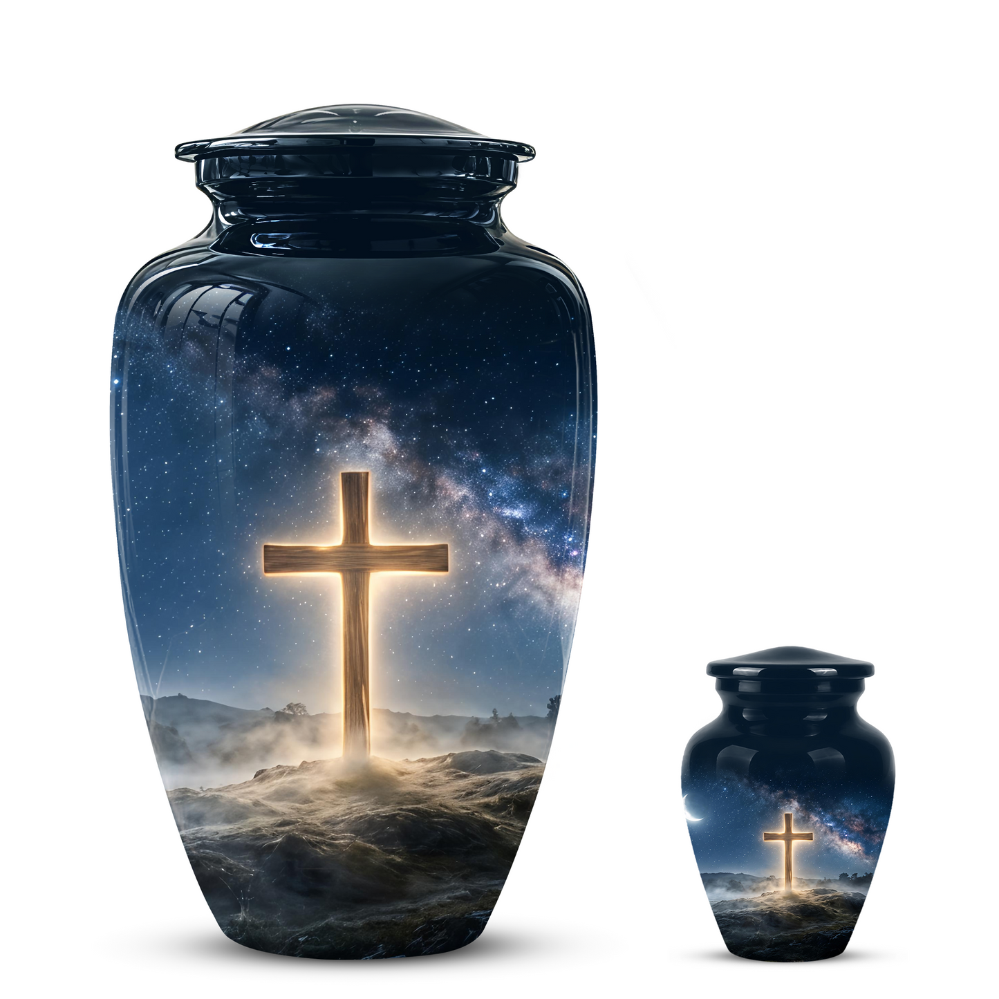 Jesus Cross In Night Sky Urn - Artistic Funeral Memorial Urns For Human Ashes