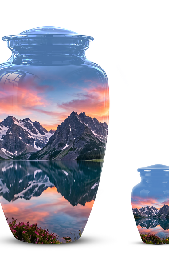 Mountain Lake Burial Urns - Sunset Scenic Cremation Urns For Nature Lovers
