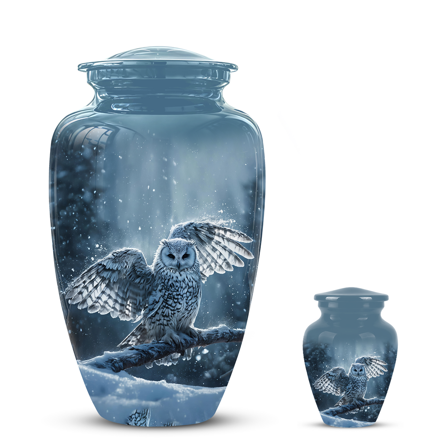 Snowy Owl Cremation Urn - Blue Funeral Urns For Human Ashes