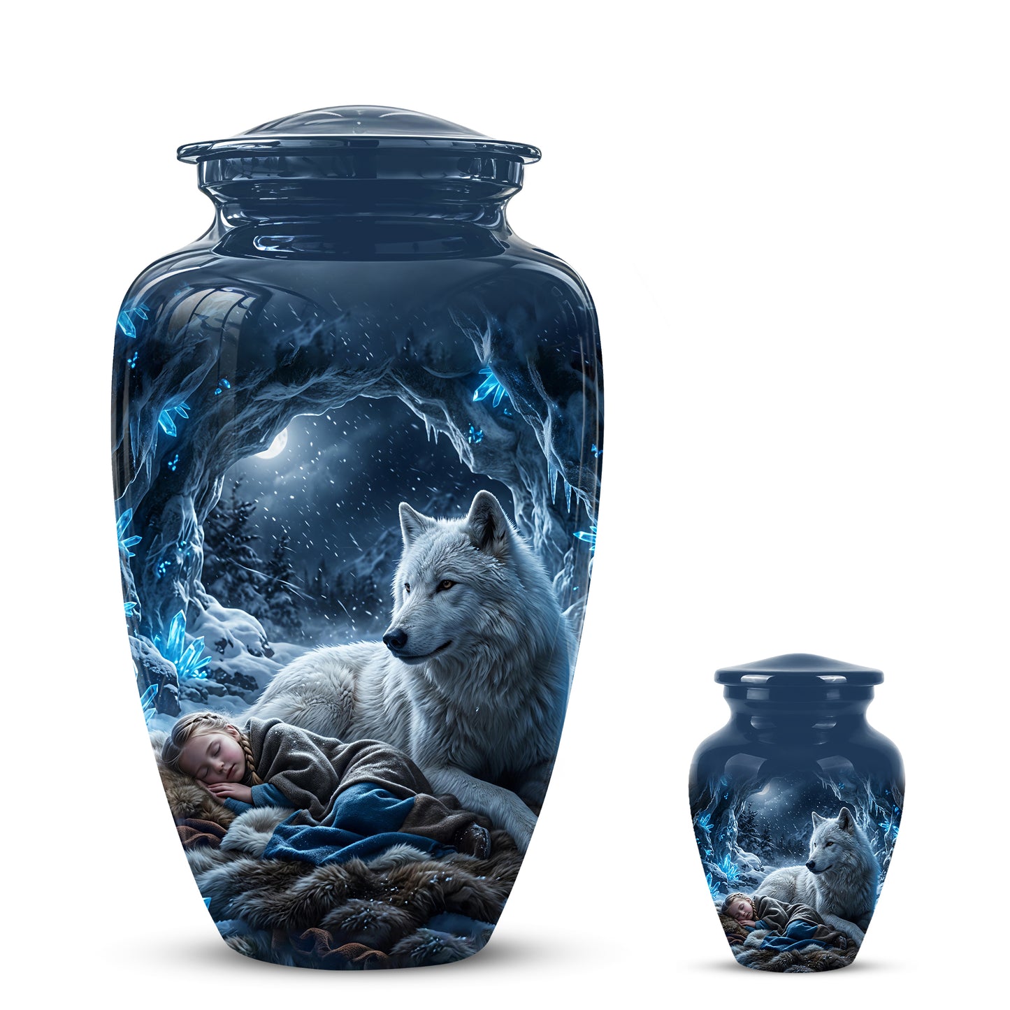 White Wolf With Girl Urn - Custom Memorial Urns For Men & Women Ashes