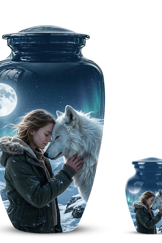 White Wolf Memorial Urn for Ashes - Custom Engraved Urns For Human