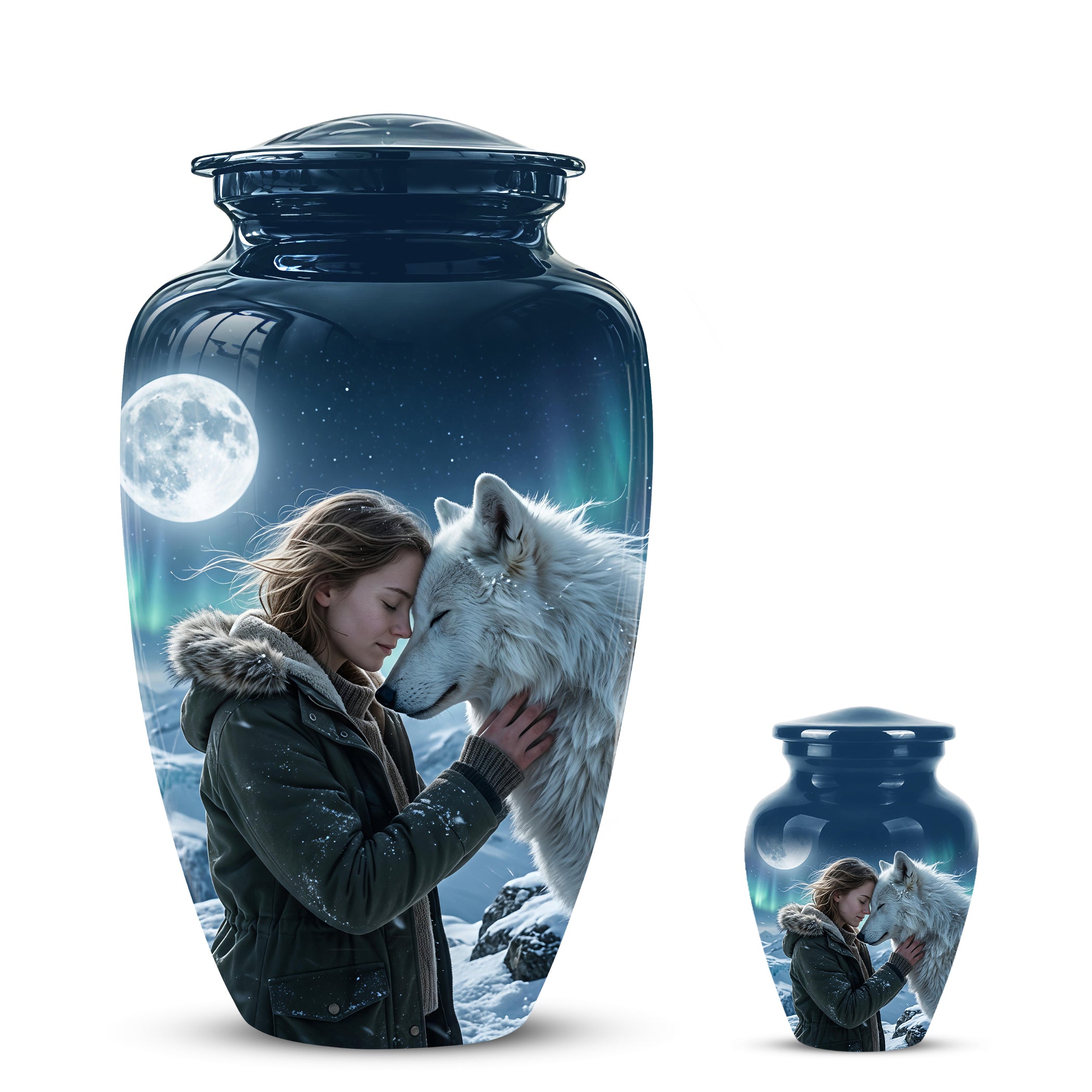 White Wolf Memorial Urn for Ashes - Custom Engraved Urns For Human