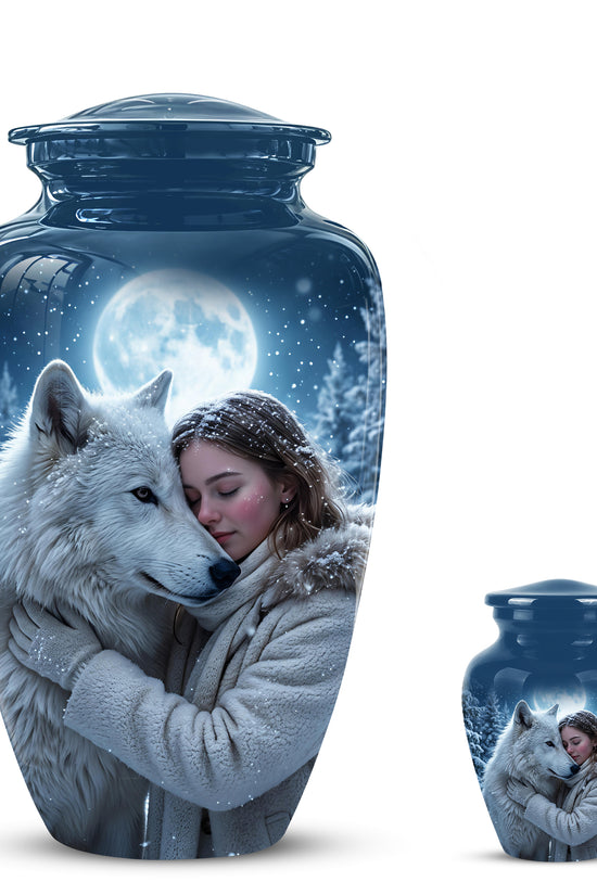 Moonlit White Wolf Cremation Urn for Ashes | Personalized Memorial
