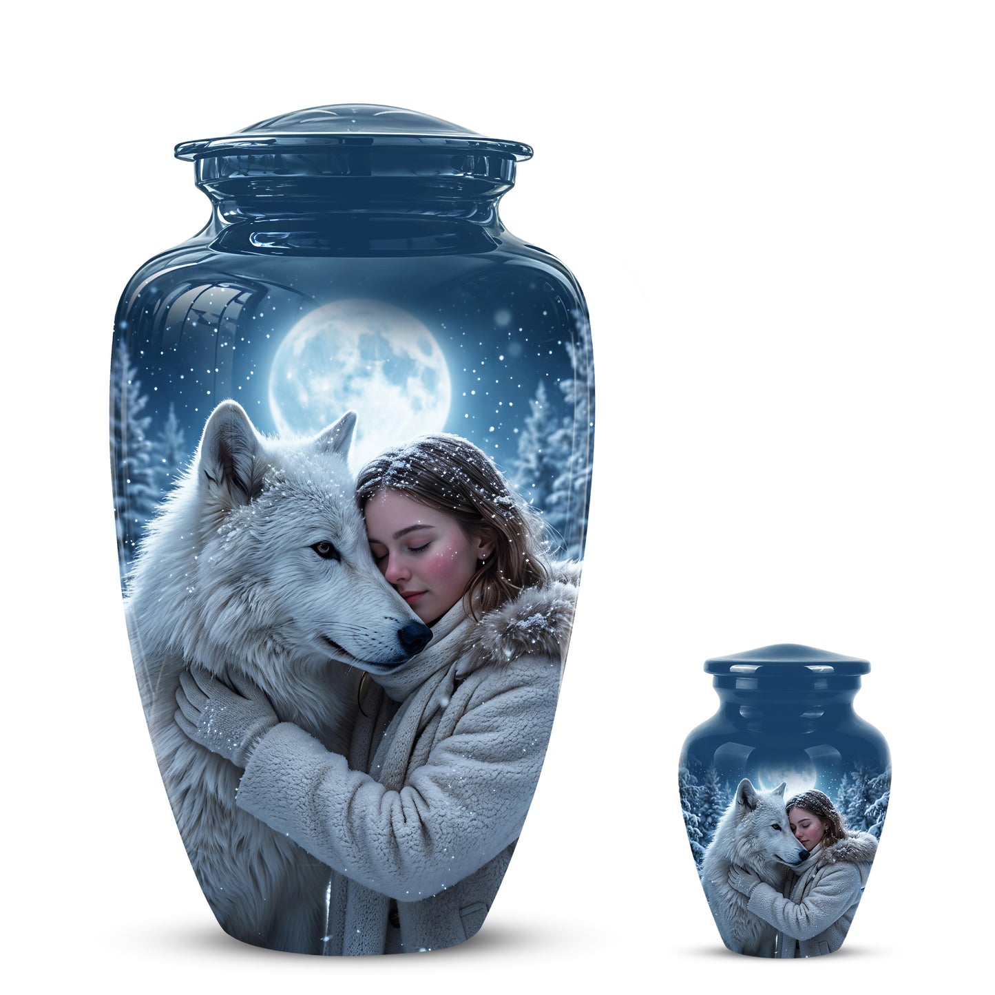Moonlit White Wolf Cremation Urn for Ashes | Personalized Memorial