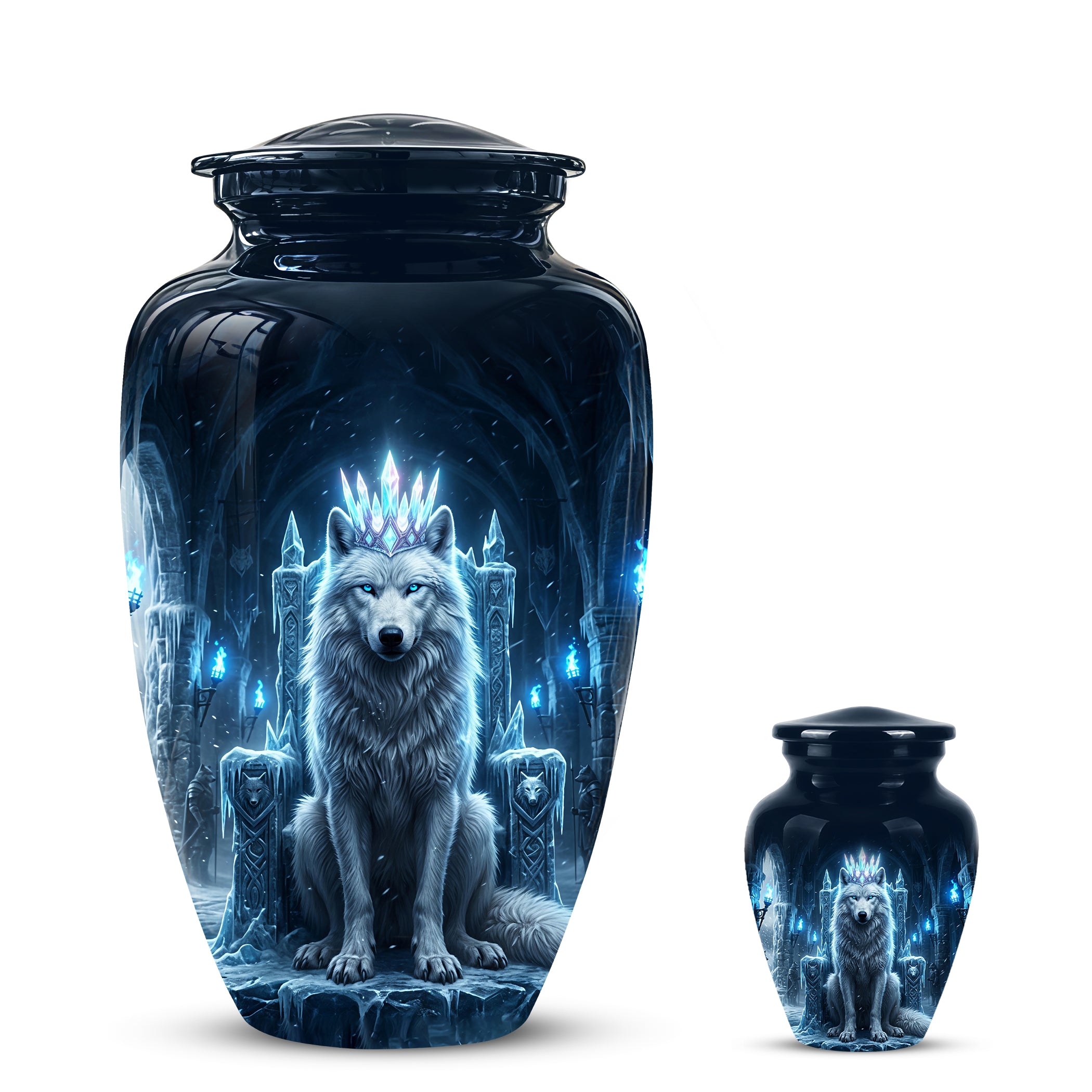 Ice Throne Wolf King Urn for Ashes | Personalized Urn Memorial