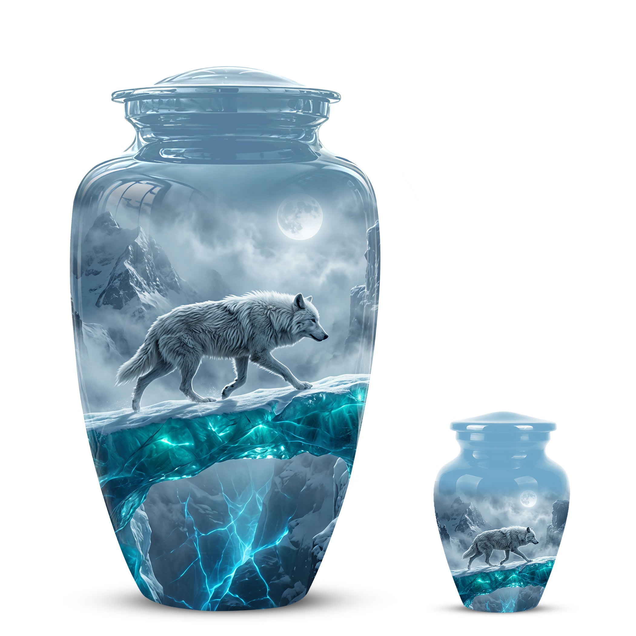 White Wolf In Snow Themed Urn - Classic Custom Urns For Human Ashes