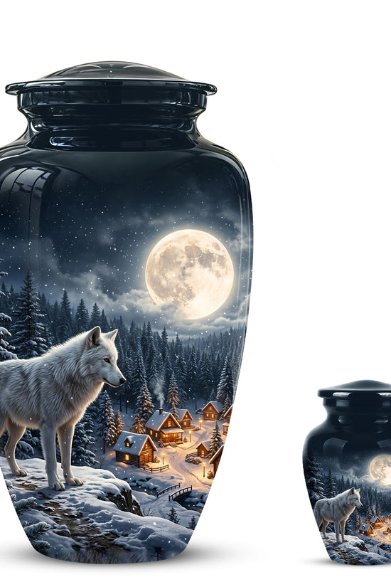 Moonlit Wolf Urn for Ashes - Custom Memorial Urn For Human Ashes