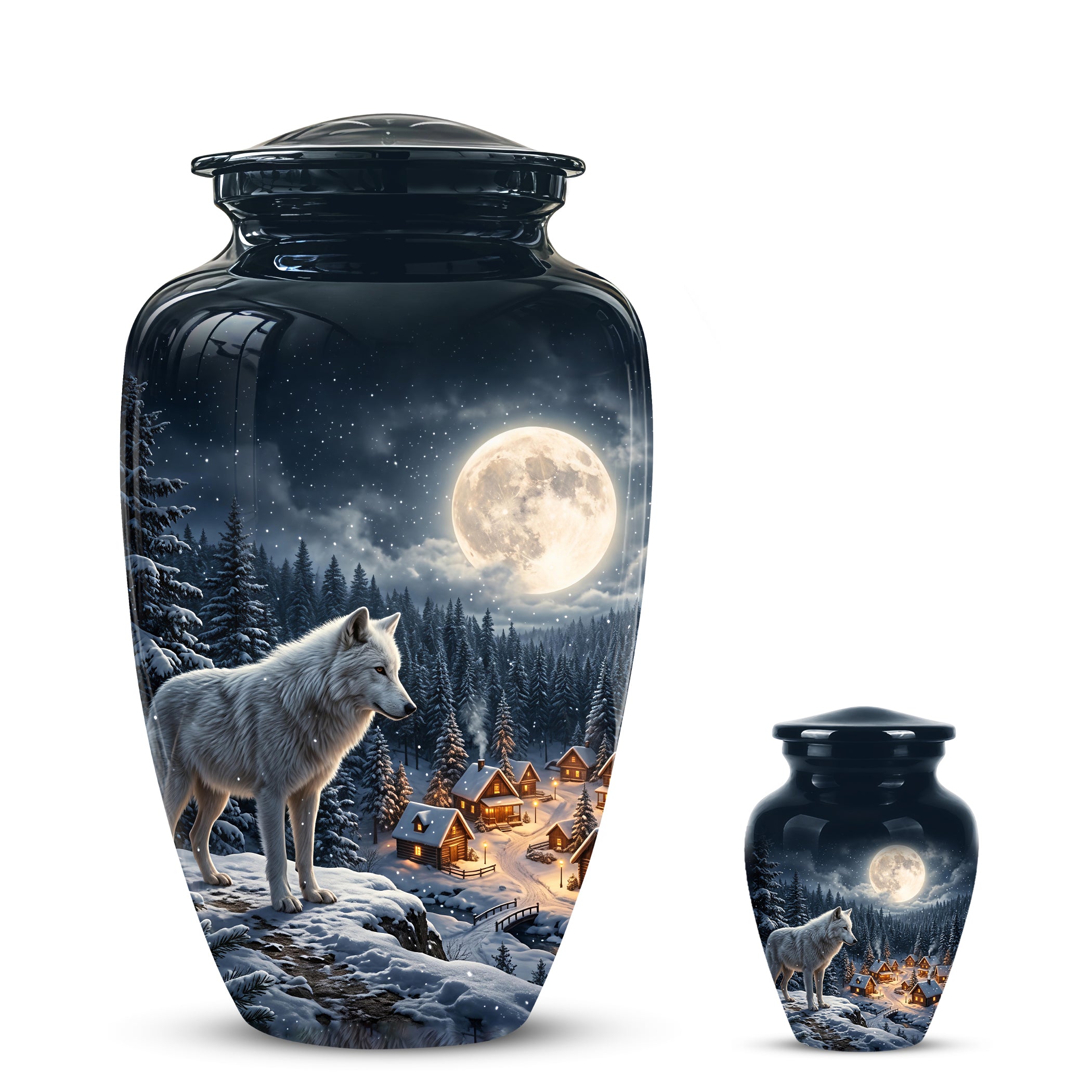 Moonlit Wolf Urn for Ashes - Custom Memorial Urn For Human Ashes