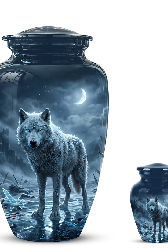 Moonlight White Wolf Urn for Human Ashes - Urns For Men & Women Ashes