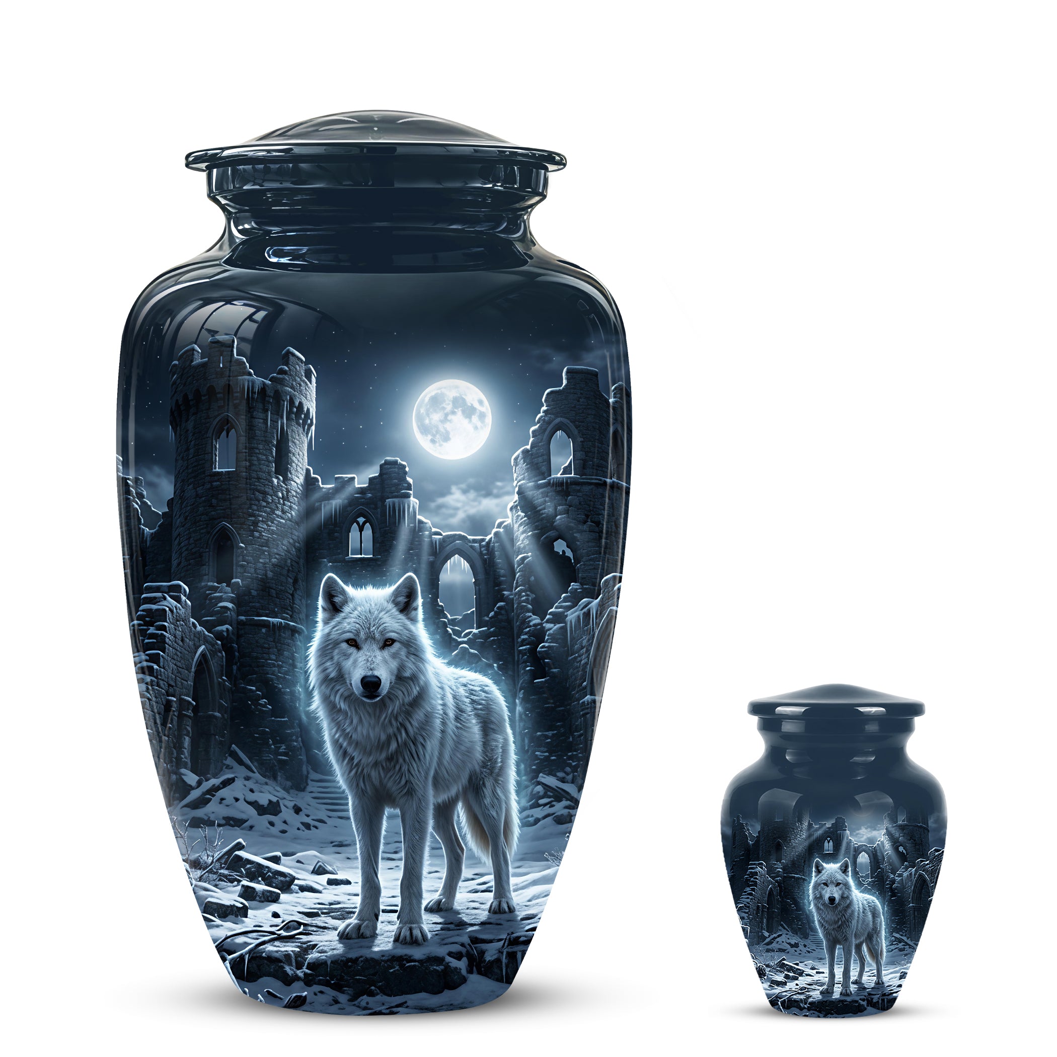 Night Wolf Memorial Urn - Moonlight Funeral Urns For Men & Women Ashes