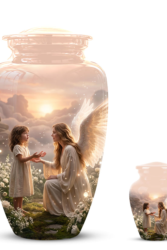 Angel Mom With Girl Child - Beautiful Artistic Custom Urns For Mom Ashes