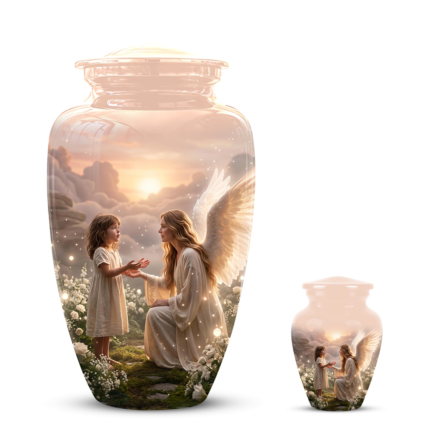Angel Mom With Girl Child - Beautiful Artistic Custom Urns For Mom Ashes