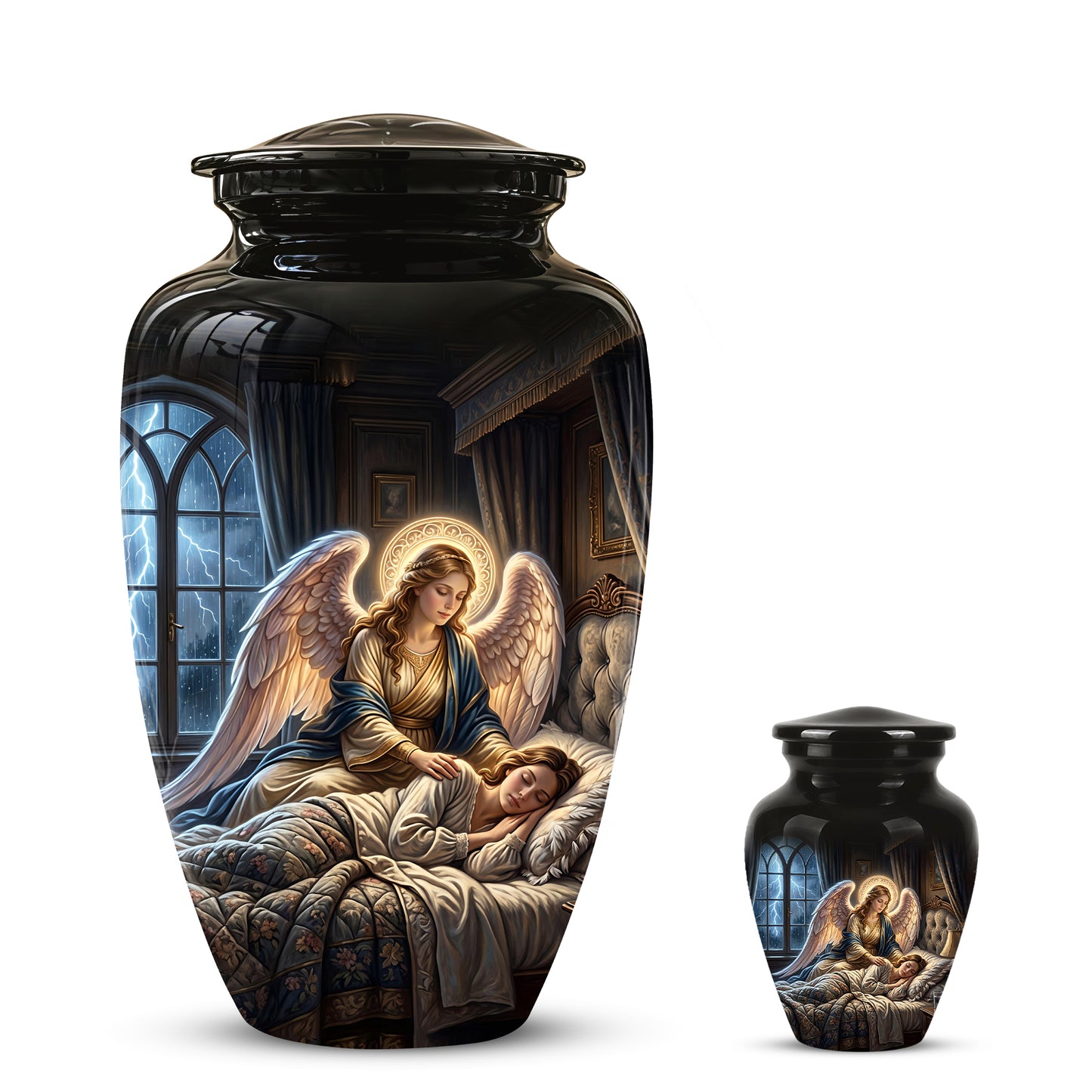 Angel Mom Cremation Urn - Black Memorial Urns For Mother Ashes