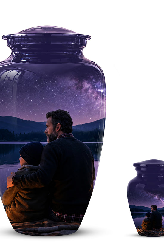 Father & Son Love Cremation Urn - Mountain Night Scenic Urns For Dad