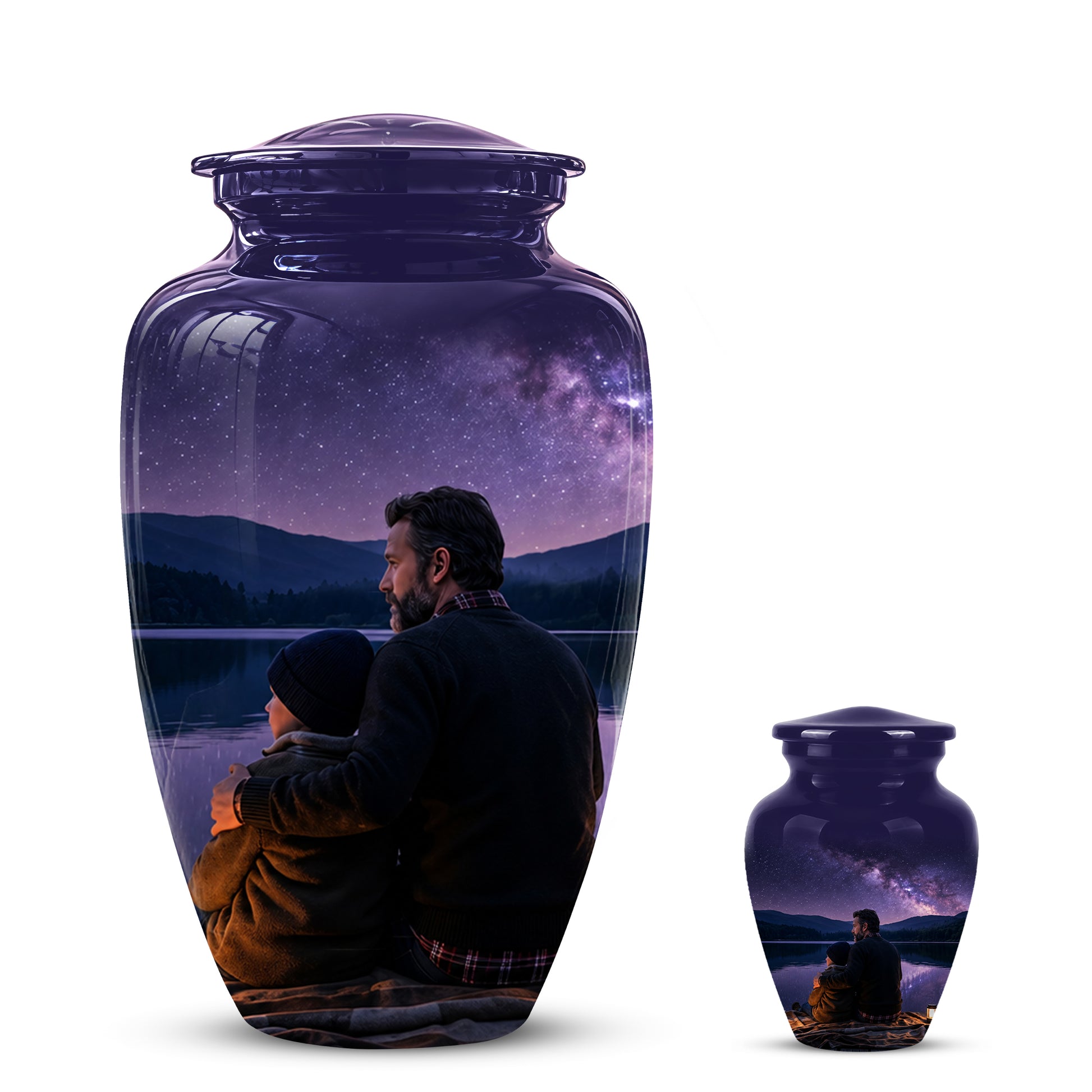 Father & Son Love Cremation Urn - Mountain Night Scenic Urns For Dad