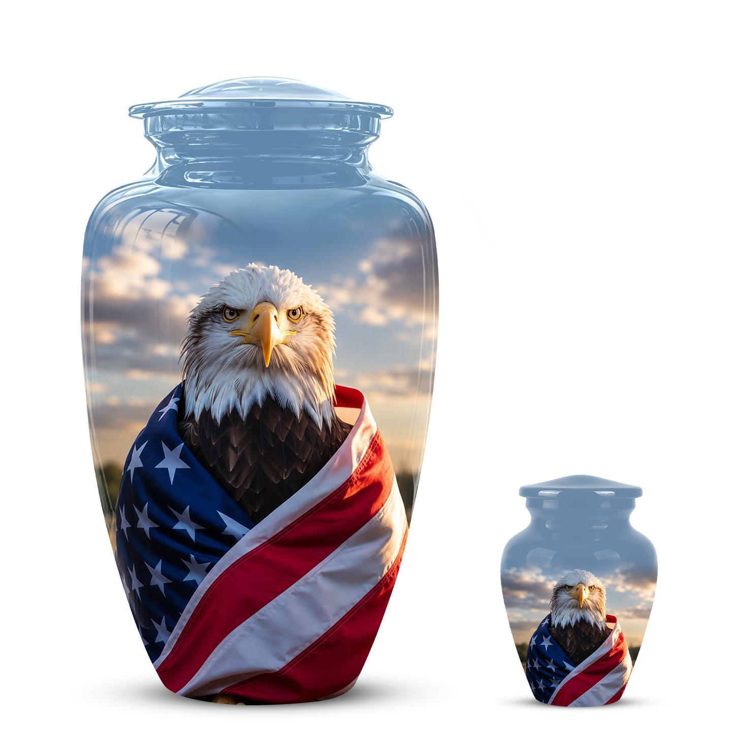 Bald Eagle Draped in American Flag - Patriotic Burial Urns For Human Ashes