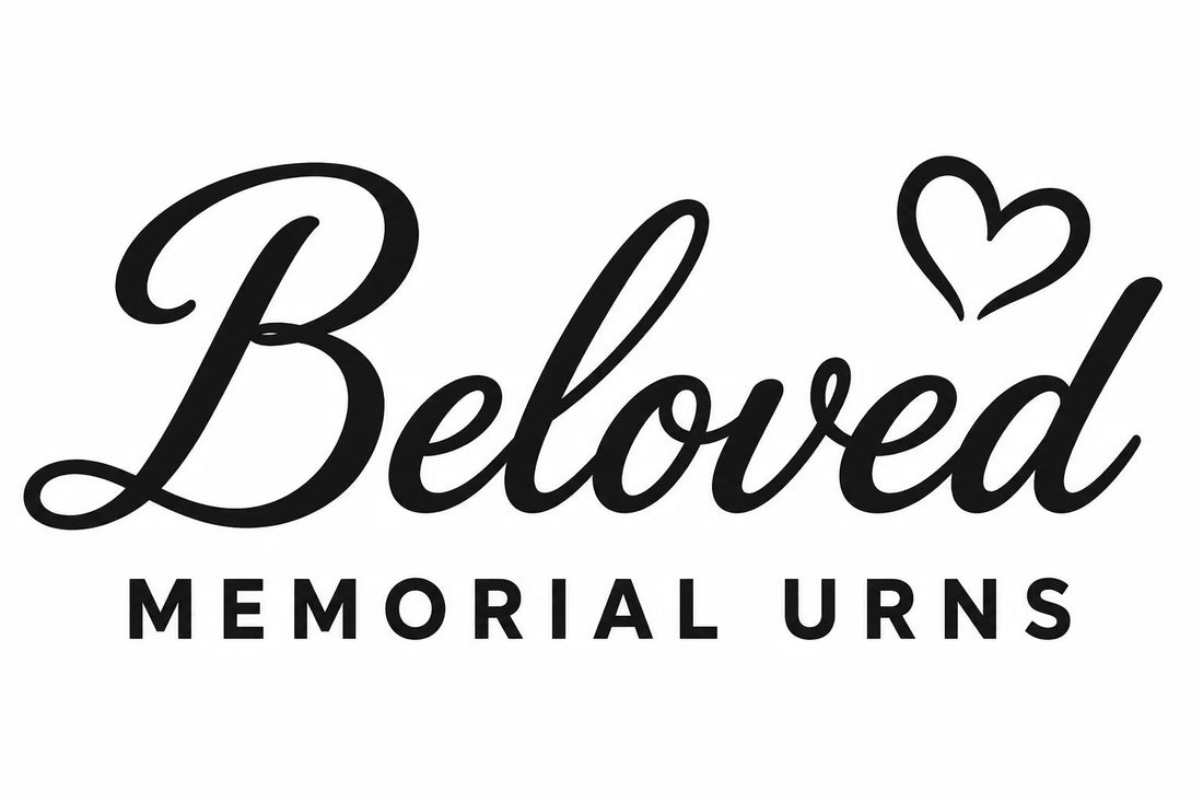 Beloved Memorial Urns logo featuring elegant black script typography with a heart symbol above the brand name on a light background.